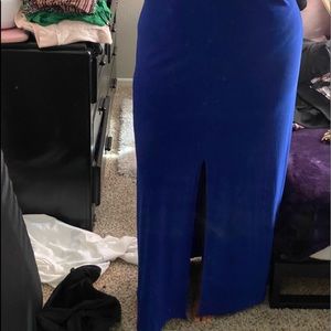 Long blue dress with gold straps